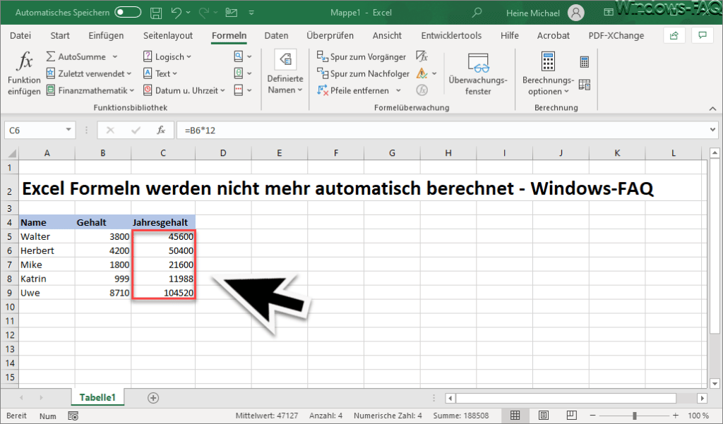 Excel Formeln nachberechnet