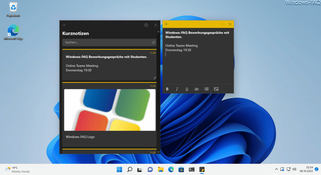 Windows 11 Kurznotizen (Sticky Notes) Windows FAQ