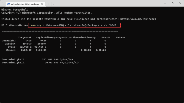 Mit Robocopy Dateien und Ordner verschieben - Windows FAQ