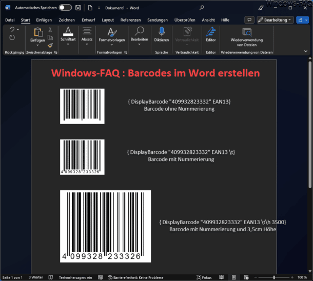Barcodes im Word erstellen Windows FAQ