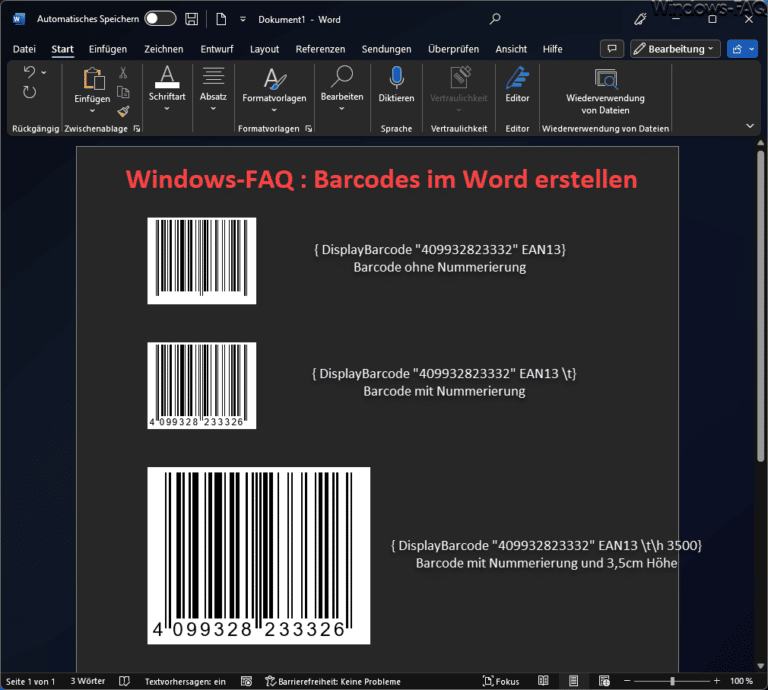 Barcodes im Word erstellen Windows FAQ