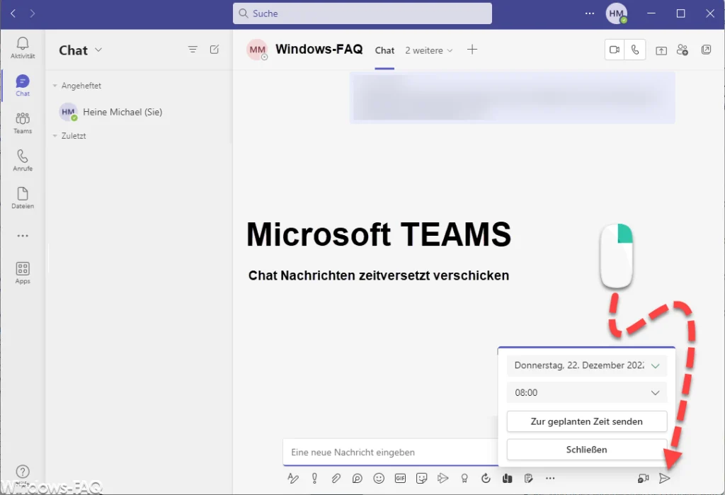Microsoft Teams Chatnachrichten zeitversetzt verschicken