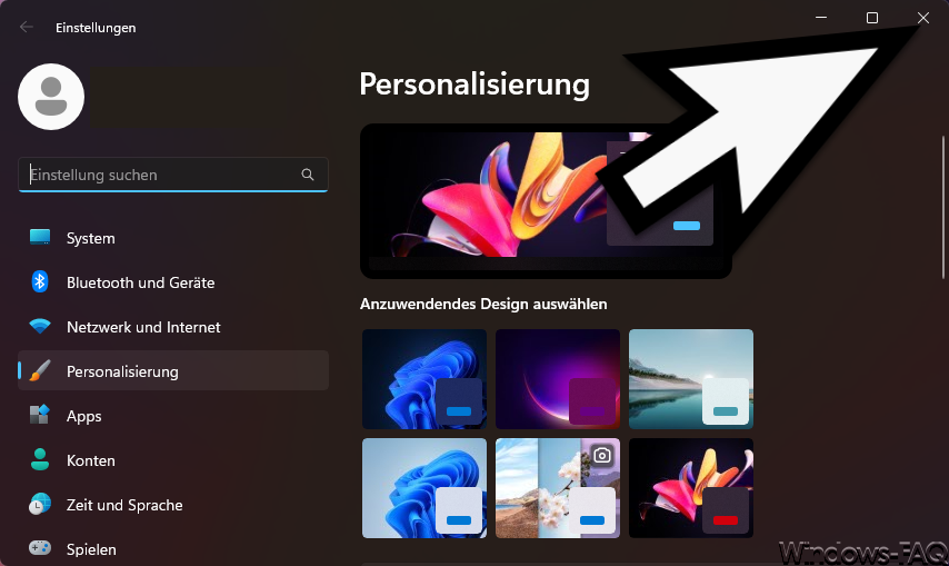 Windows Personalisierung Design auswählen