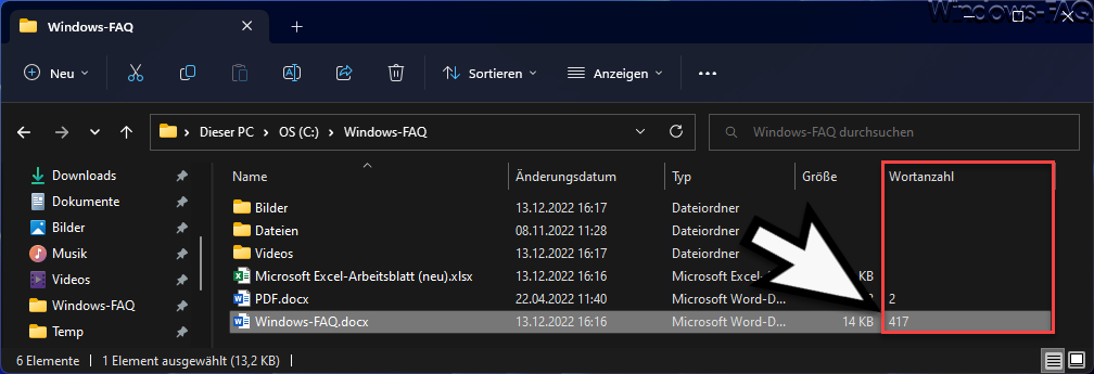 Wortanzahl im Windows Explorer