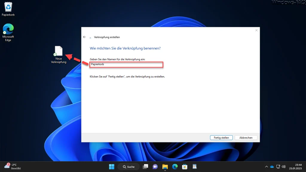 Papierkorb Desktopverknüpfung