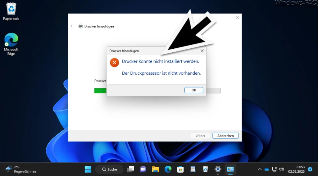 Drucker konnte nicht installiert werden - Der Druckprozessor ist nicht vorhanden