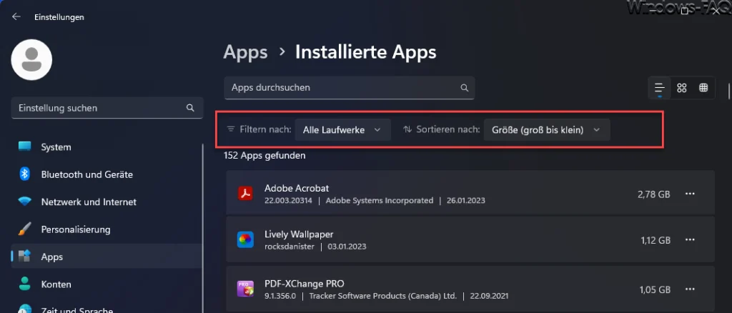 Windows installierte Apps