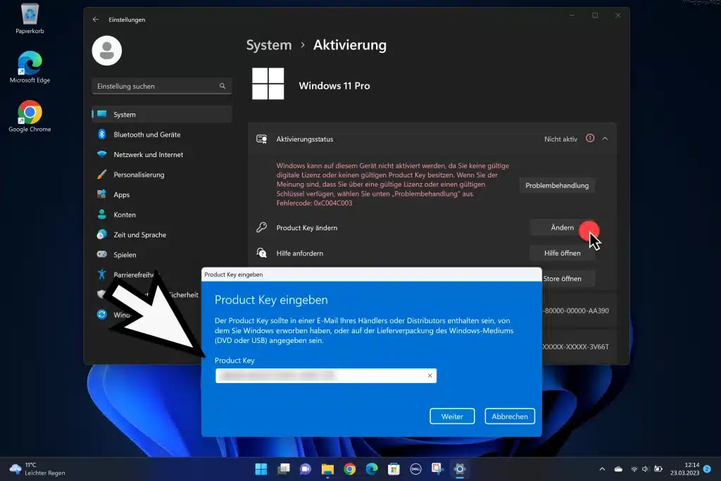 Windows 11 Pro Key eingeben