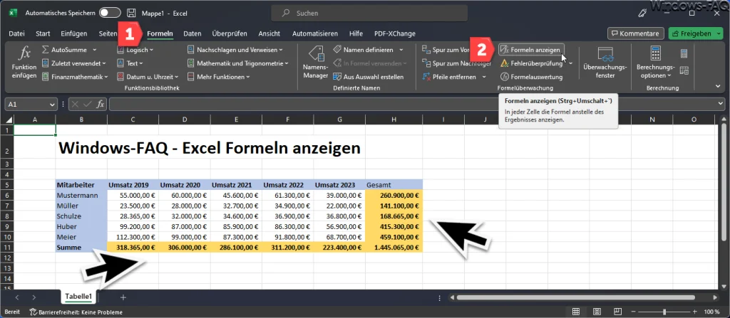 Excel Formeln anzeigen aktivieren