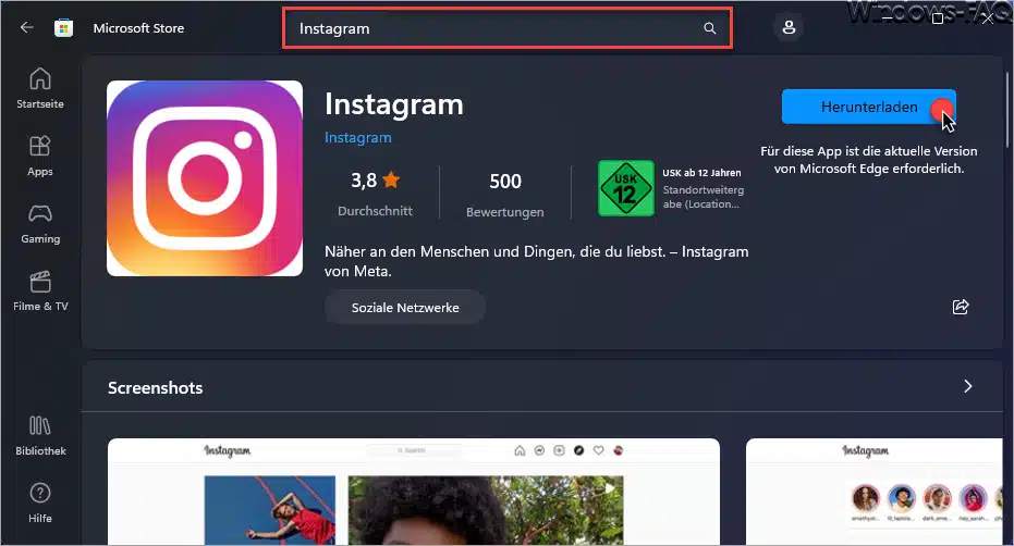 Instagram App für Windows