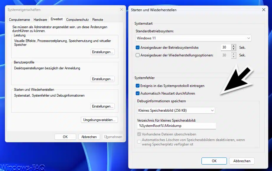 Windows Debuginformationen speichern Minidump