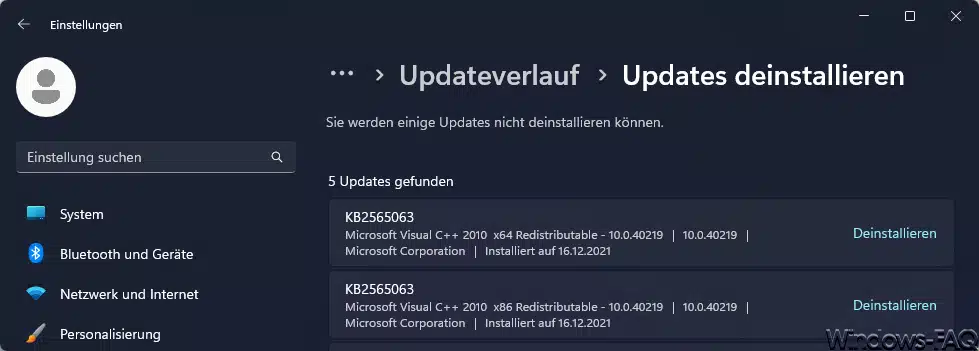 Windows Updates deinstallieren