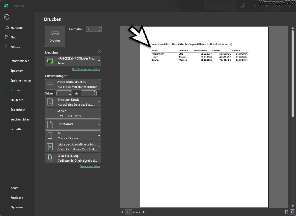 Excel Druckvorschau Drucktitel