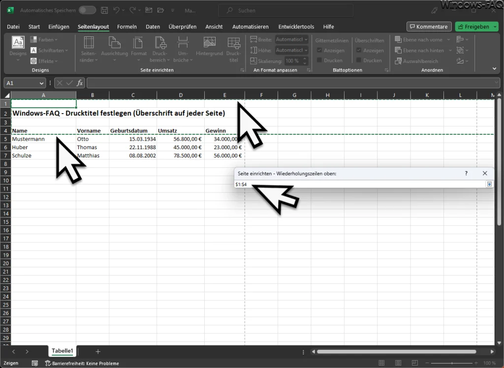 Excel Wiederholungszeilen