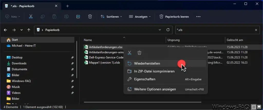 Excel Datei aus Papierkorb wiederherstellen