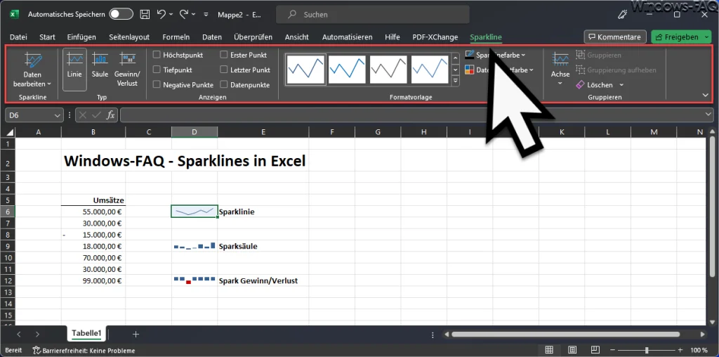 Excel Sparkline Menü