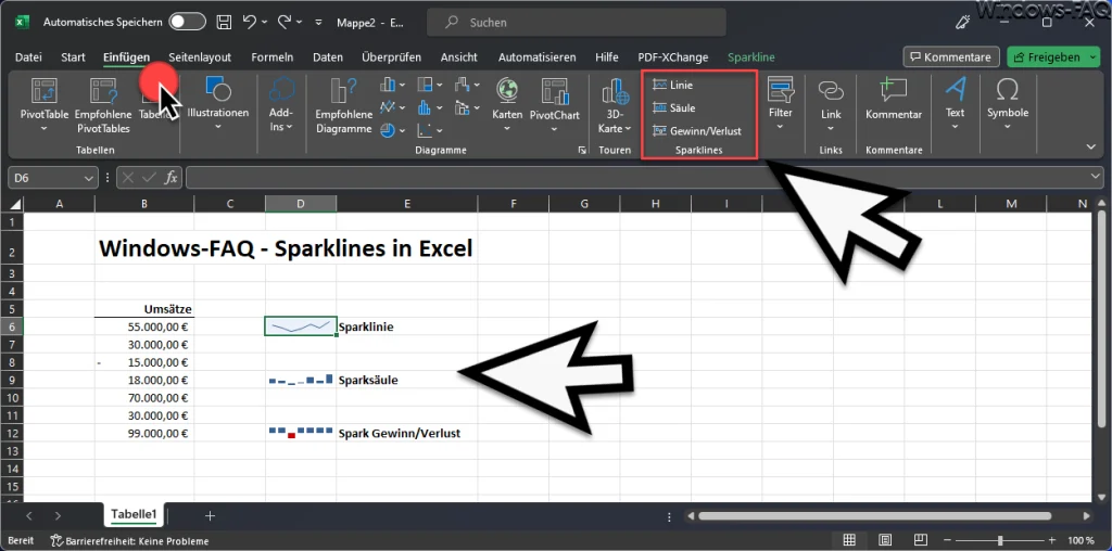 Excel Sparklines einfügen