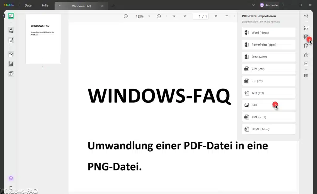 Umwandlung PDF Datei in PNG mit UPDF