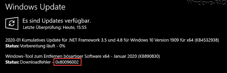 0x80096002 Update Fehler