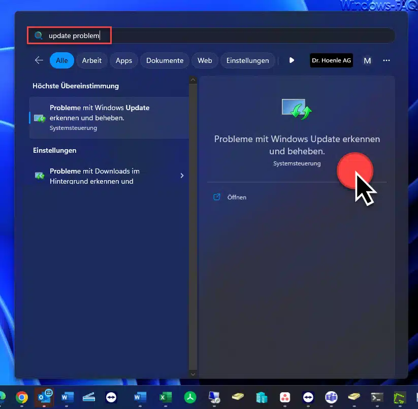 Windows Update Problembehandlung aus dem Startmenü aufrufen