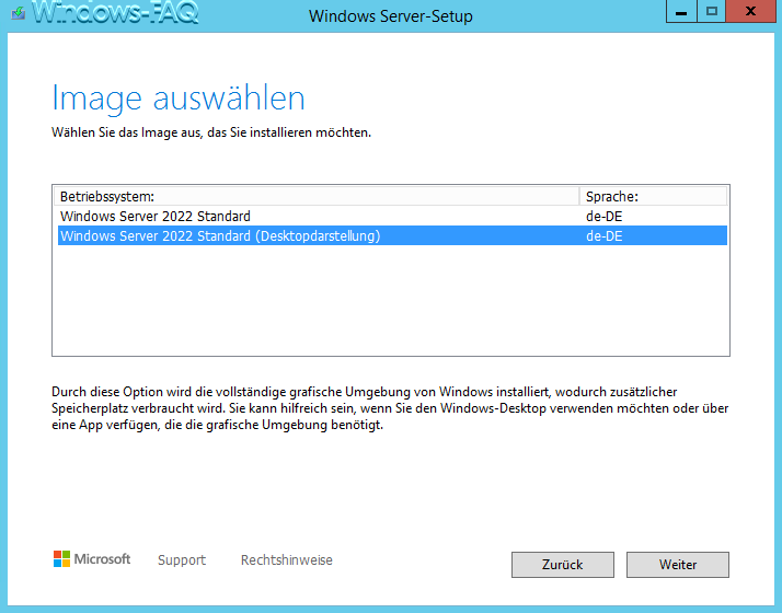 Windows Server 2022 Desktopdarstellung