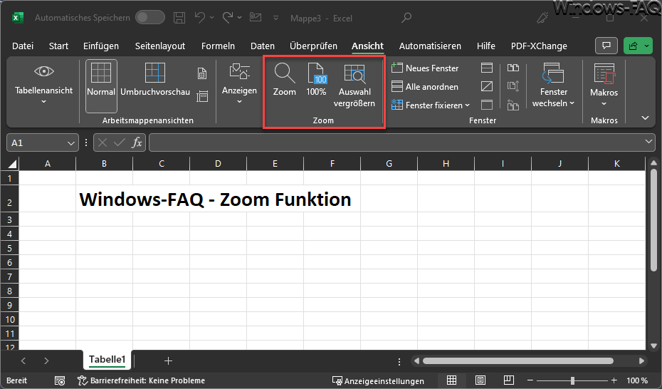 Excel Zoom Funktionen