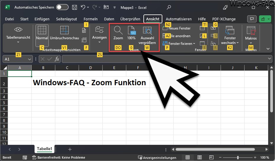 Excel Zoom Tastenkombination