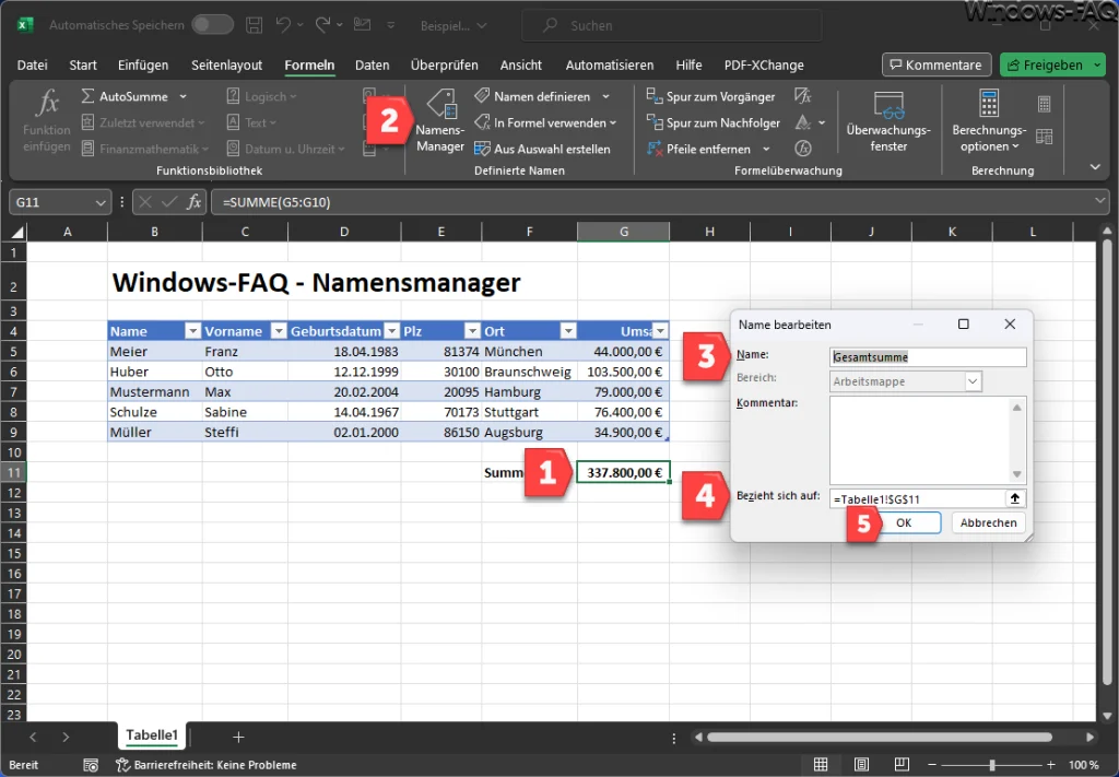 Excel Namensmanager Name festlegen