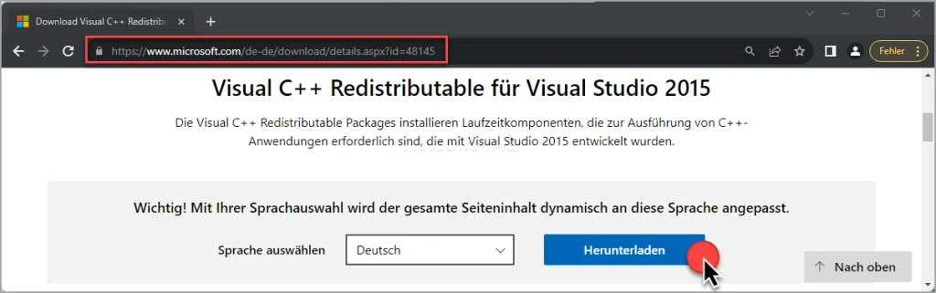 Download Visual C++ Redistributable für Visual Studio 2015