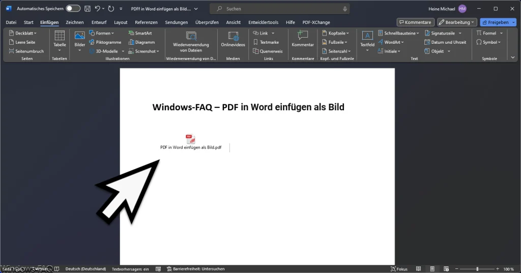 Eingefügtes PDF Objekt in Word