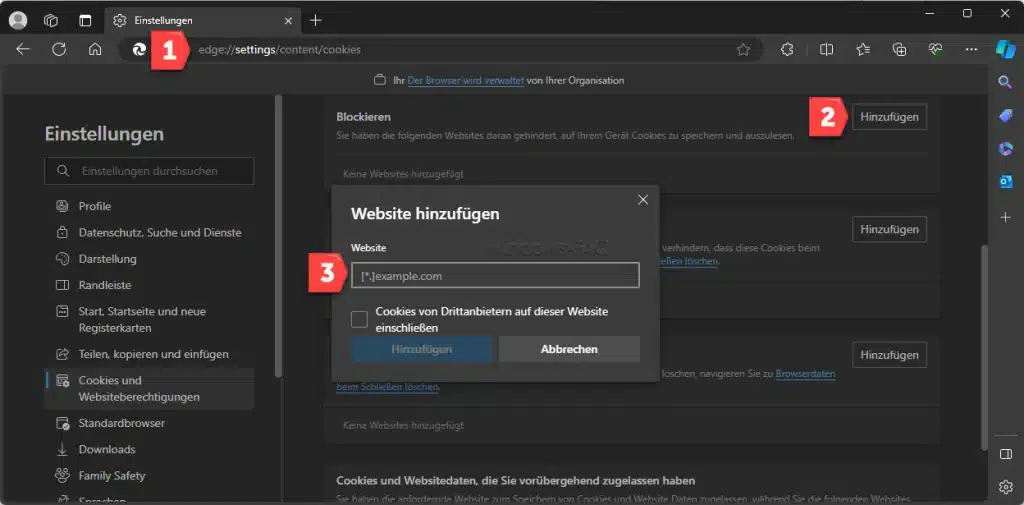 Microsoft Edge Cookie einzelner Webseiten blockieren