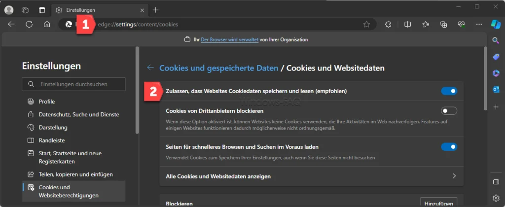 Microsoft Edge Cookies deaktivieren