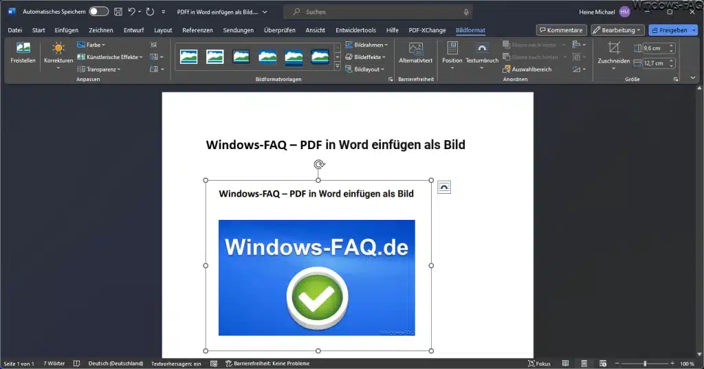 PDF in Word Datei eingefügt