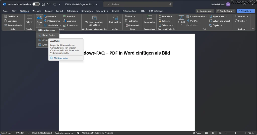 Word PDF einfügen Bilder aus Datei