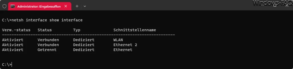 netsh interface show interface