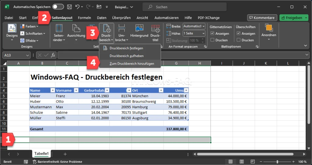 Excel Druckbereich anpassen