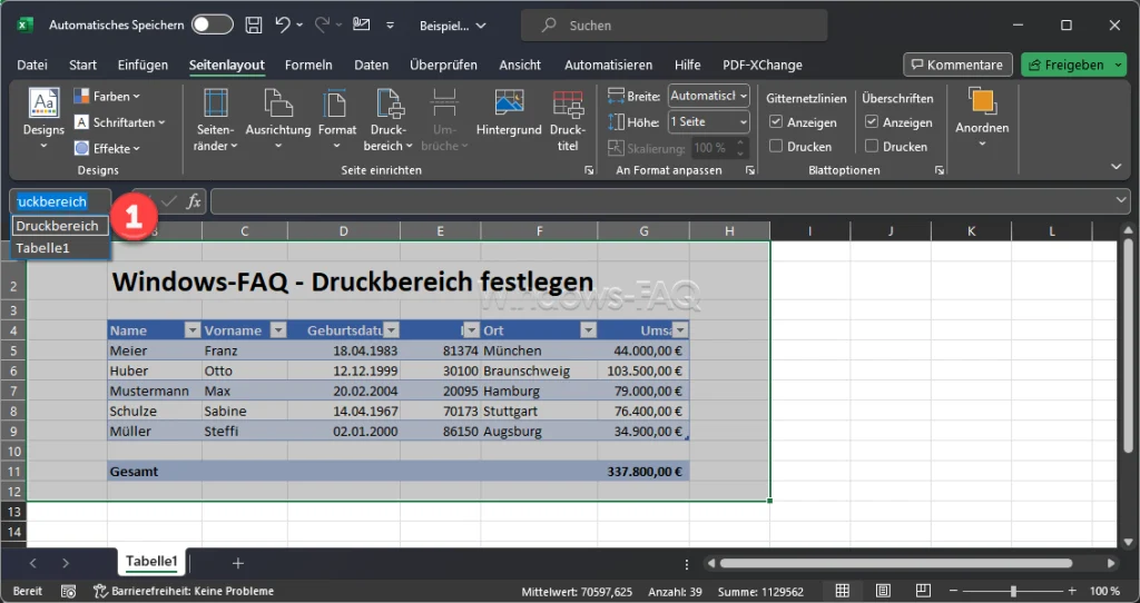 Excel Druckbereich anzeigen lassen