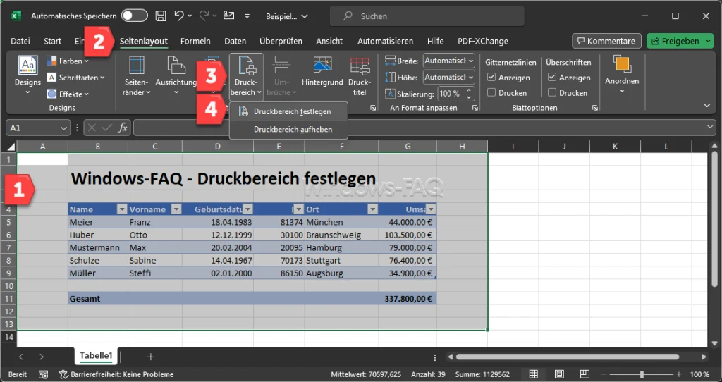 Excel Druckbereich markieren und festlegen
