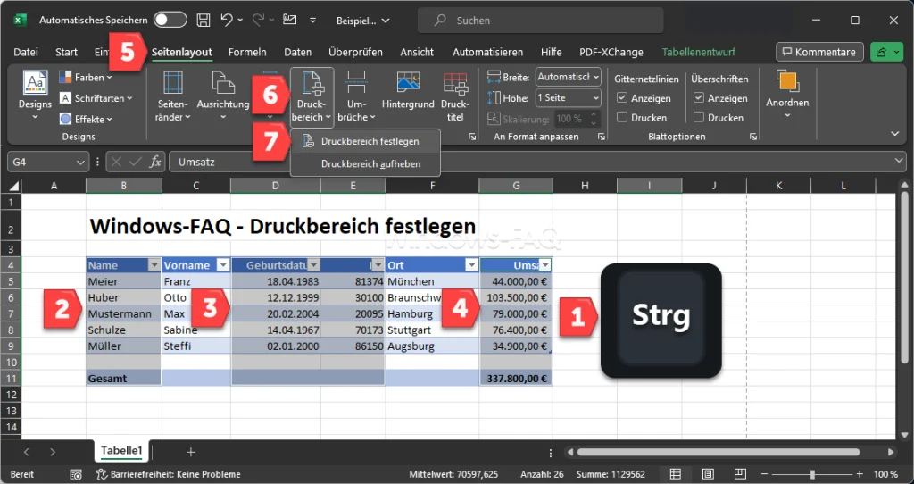 Excel mehrere Druckbereiche festlegen