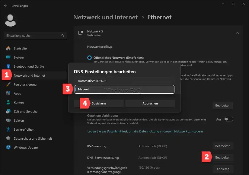 Windows DNS Einstellungen