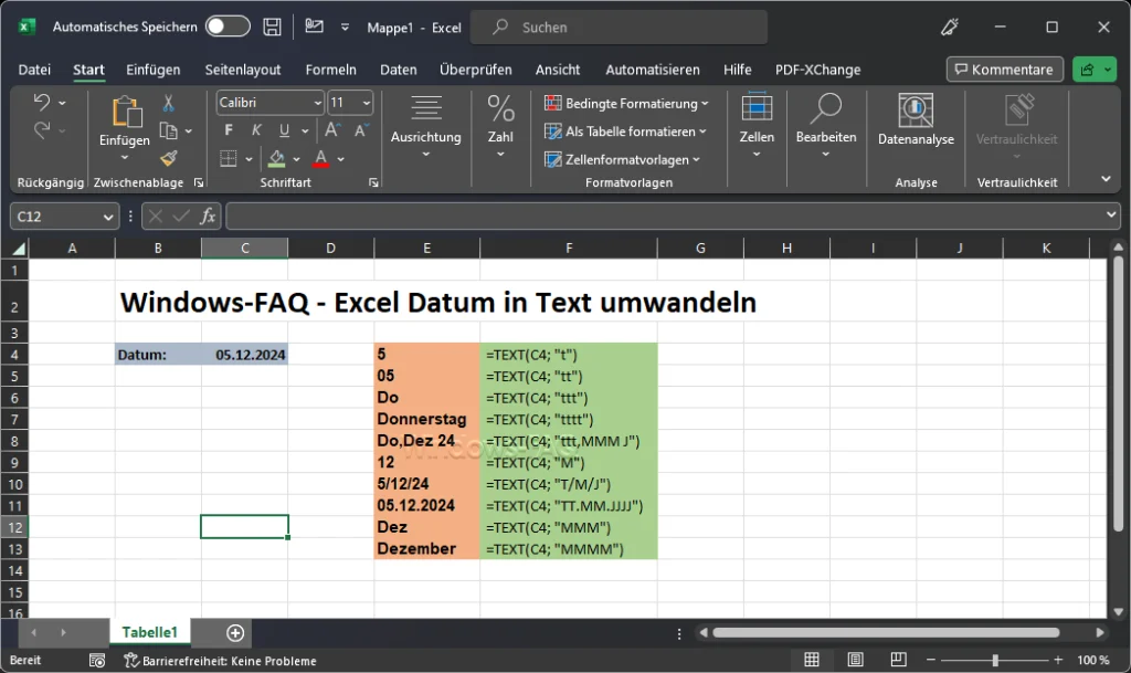 Excel Datum in Text umwandeln Formeln