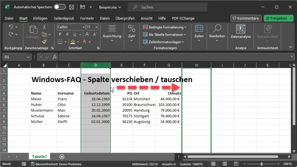Excel Spalte duplizieren mit der STRG-Taste