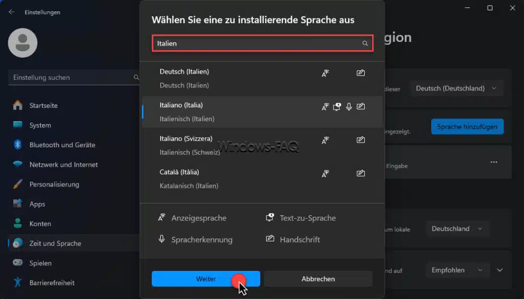 Windows Wählen Sie eine zu installierende Sprache aus