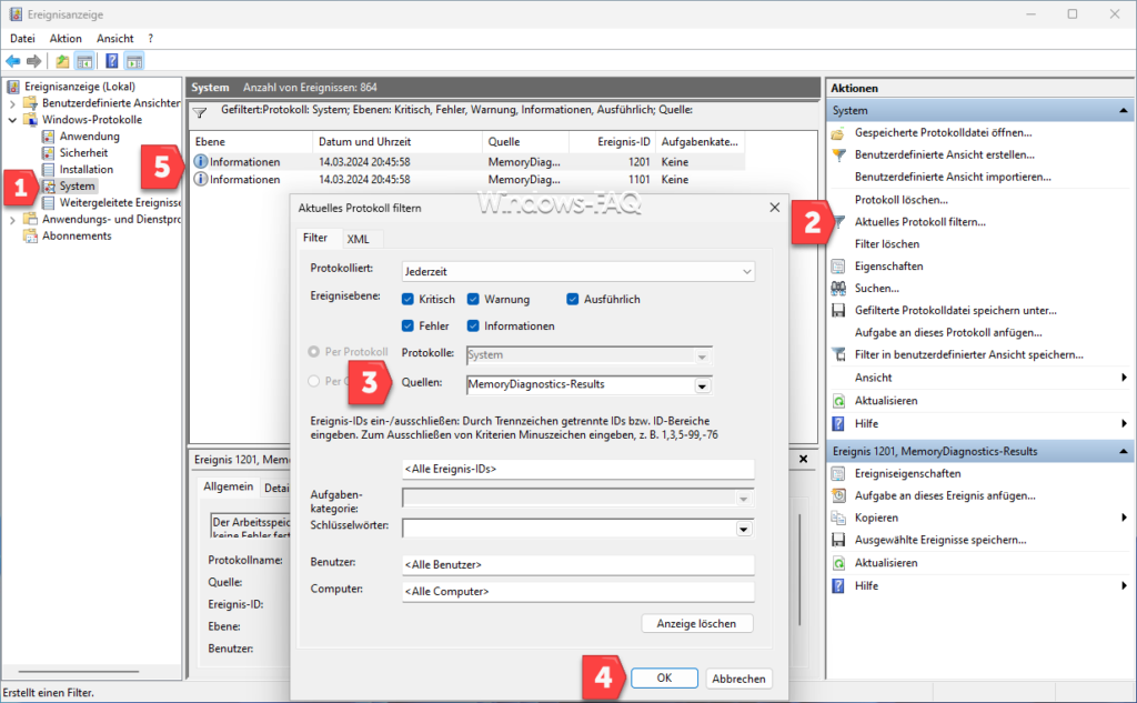 Ereignisanzeige MemoryDiagnostics-Result