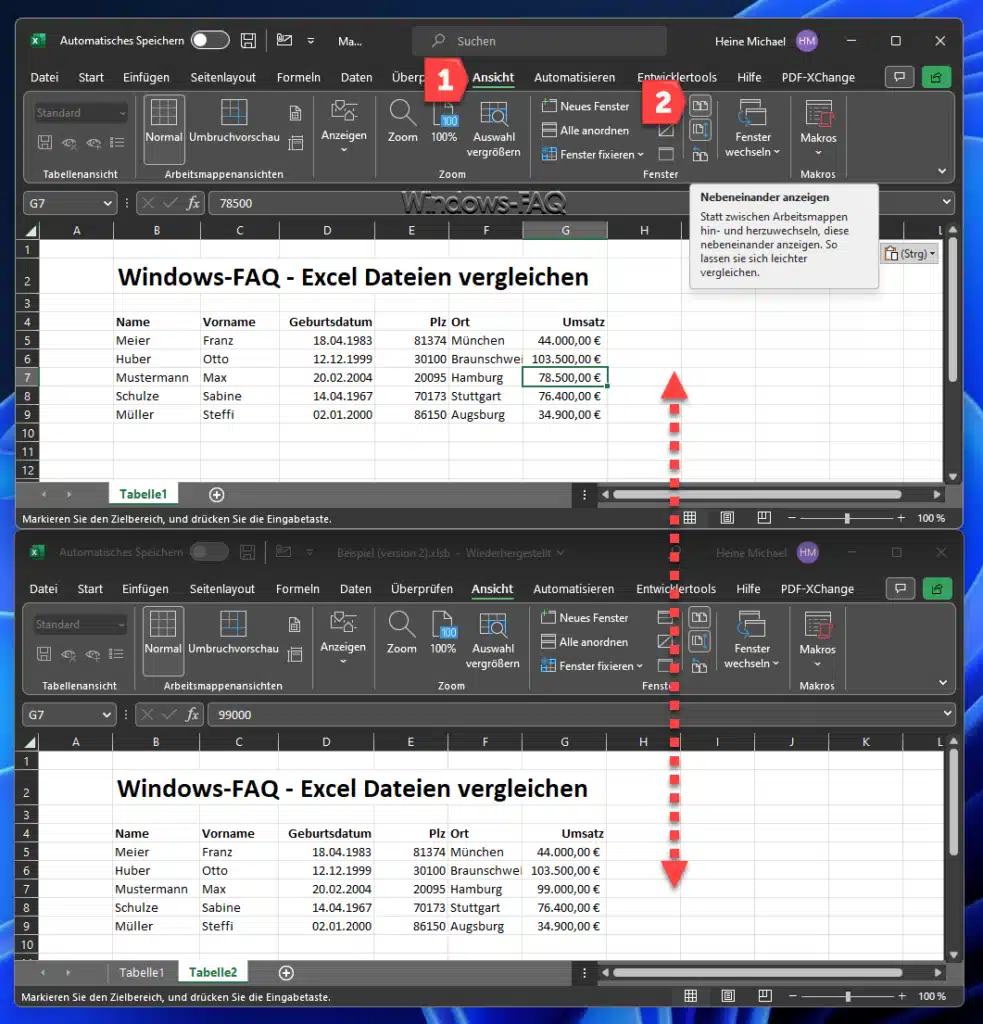 Excel Dateien vergleichen Fenster nebeneinander anzeigen