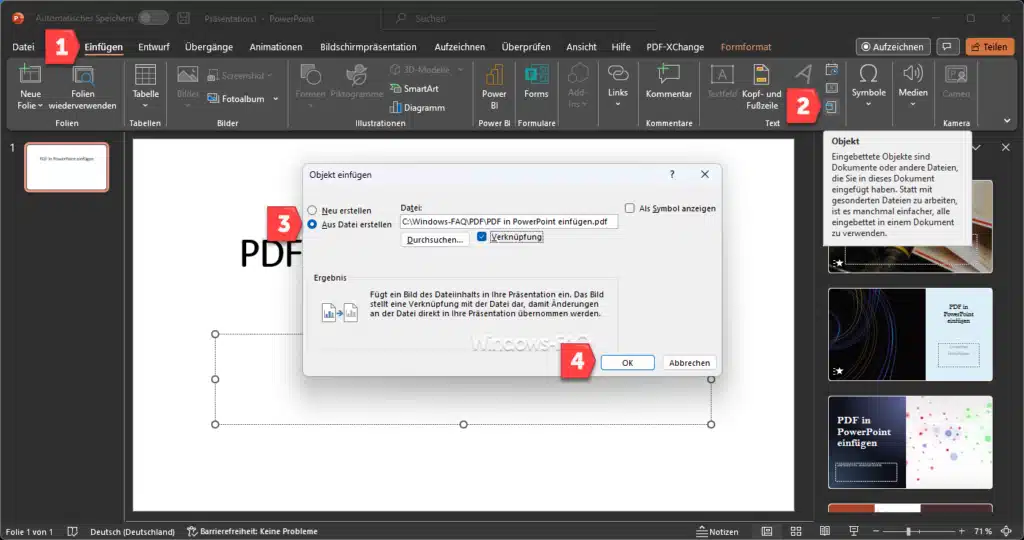 PowerPoint PDF als Objekt einfügen