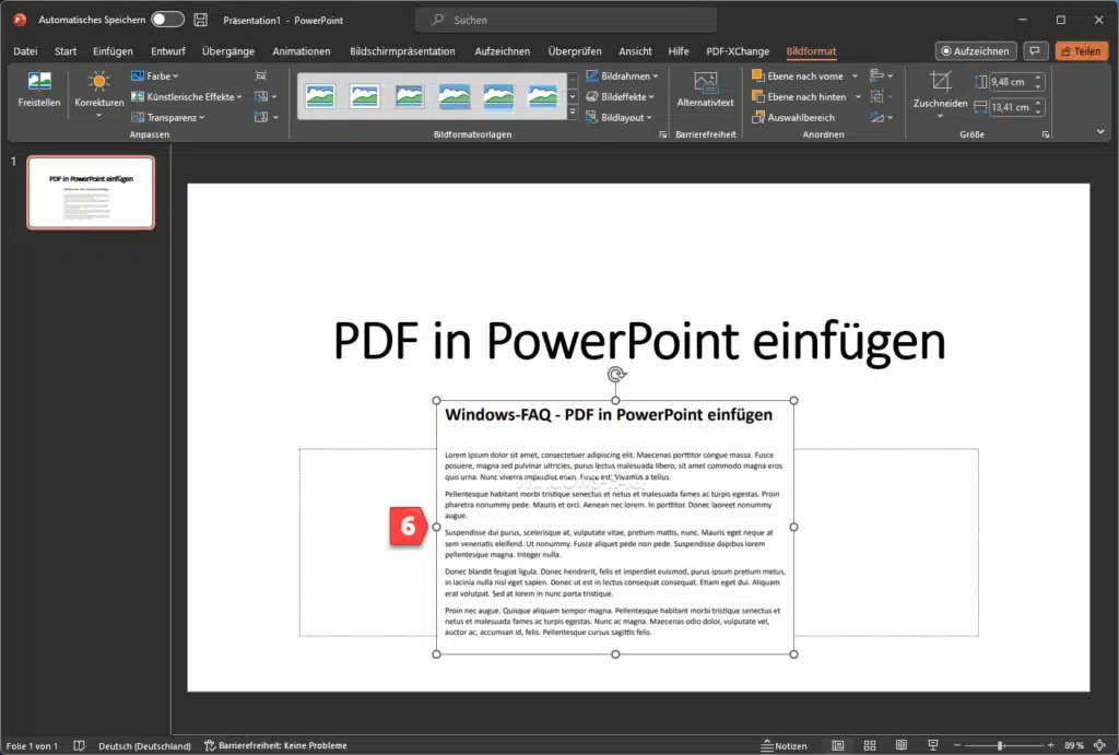 PowerPoint einfügtes PDF als Bild
