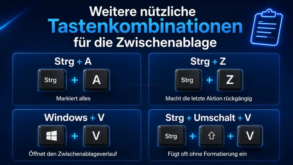 Weitere nützliche Tastenkombinationen für die Zwischenablage