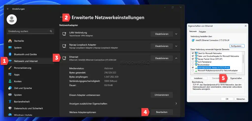 Windows 11 Erweiterte Netzwerkeinstellungen Adapteroptionen