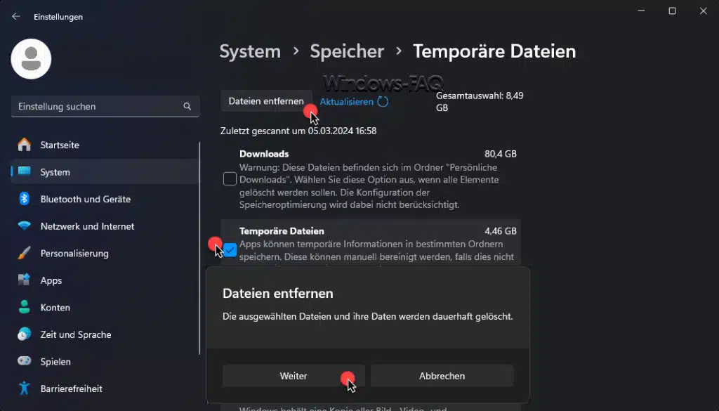 Windows temporäre Dateien löschen